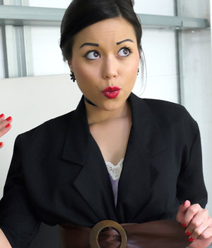 18 year old Alexis Crystal on knees for submissive cock serving action